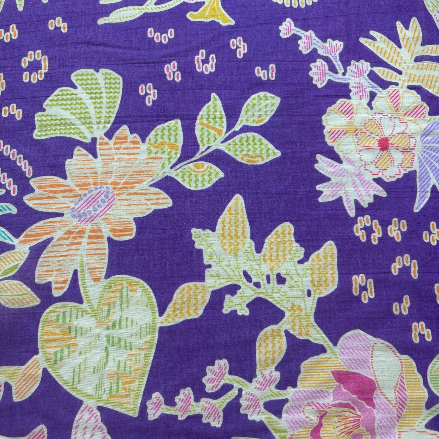 Purple Floral Print Chanderi Silk Fabric