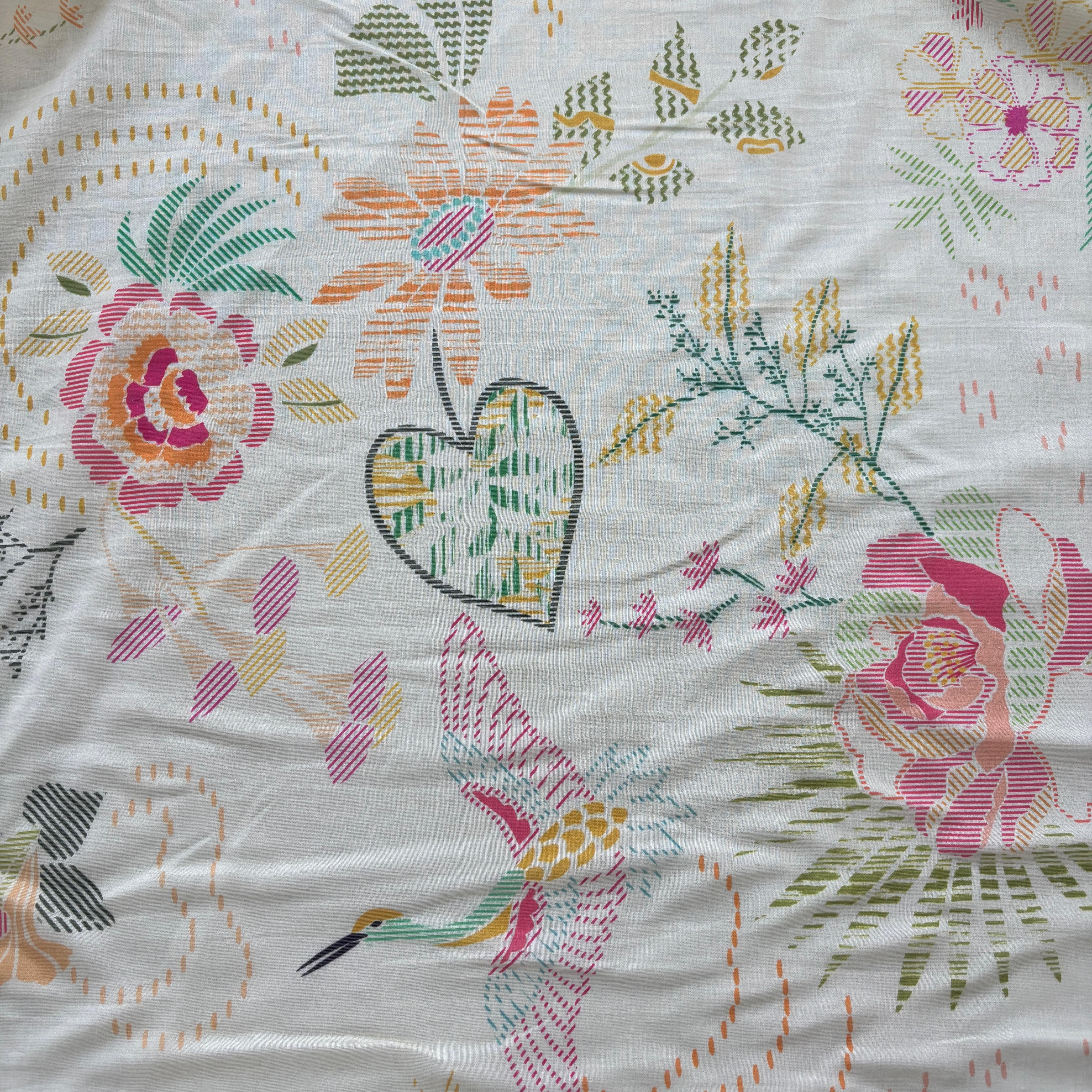 Green Floral Print Chanderi Silk Fabric