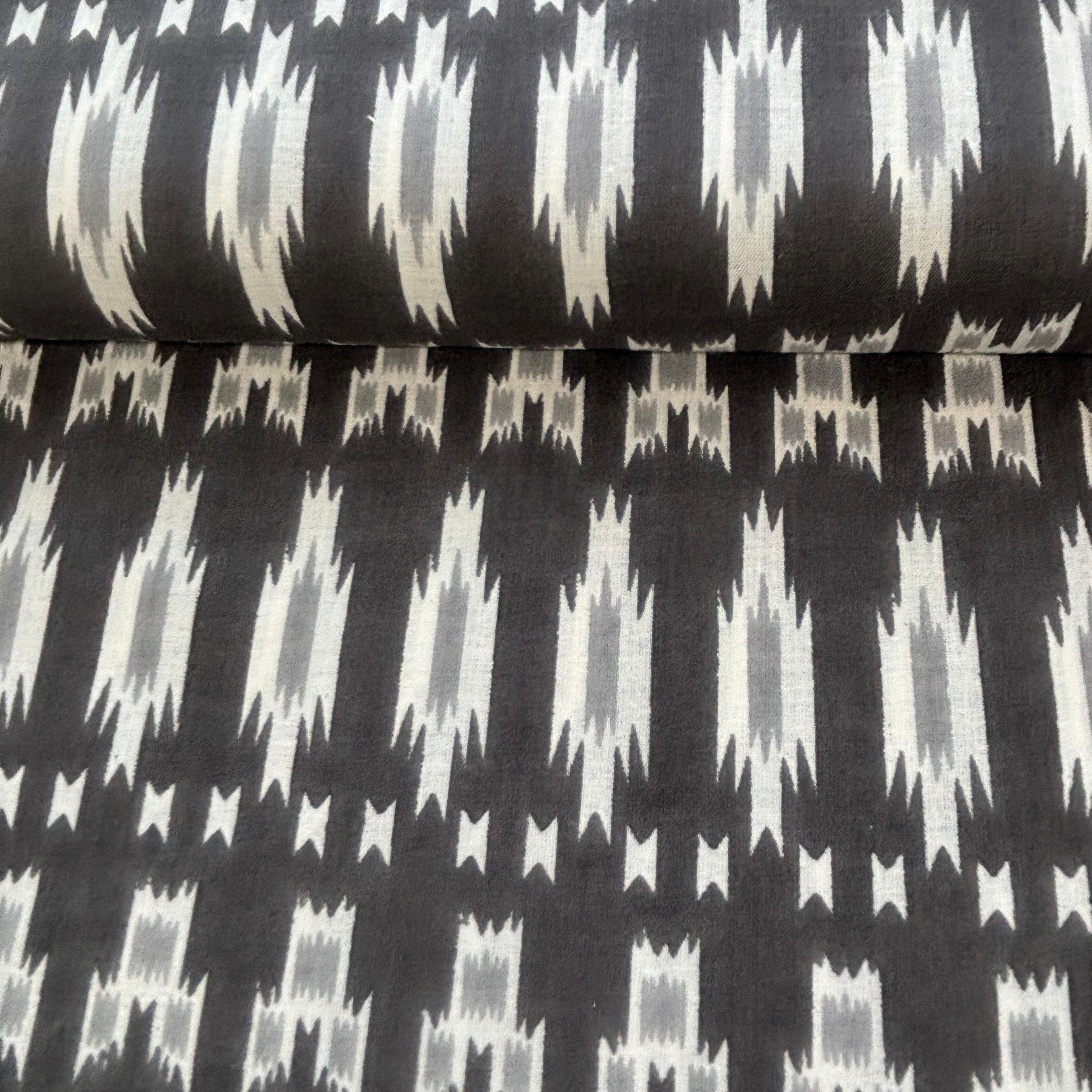 Grey Ikkat Print Cotton Fabric 16230
