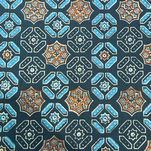 Dark green with mustard Geometrical Cotton Fabric 6945