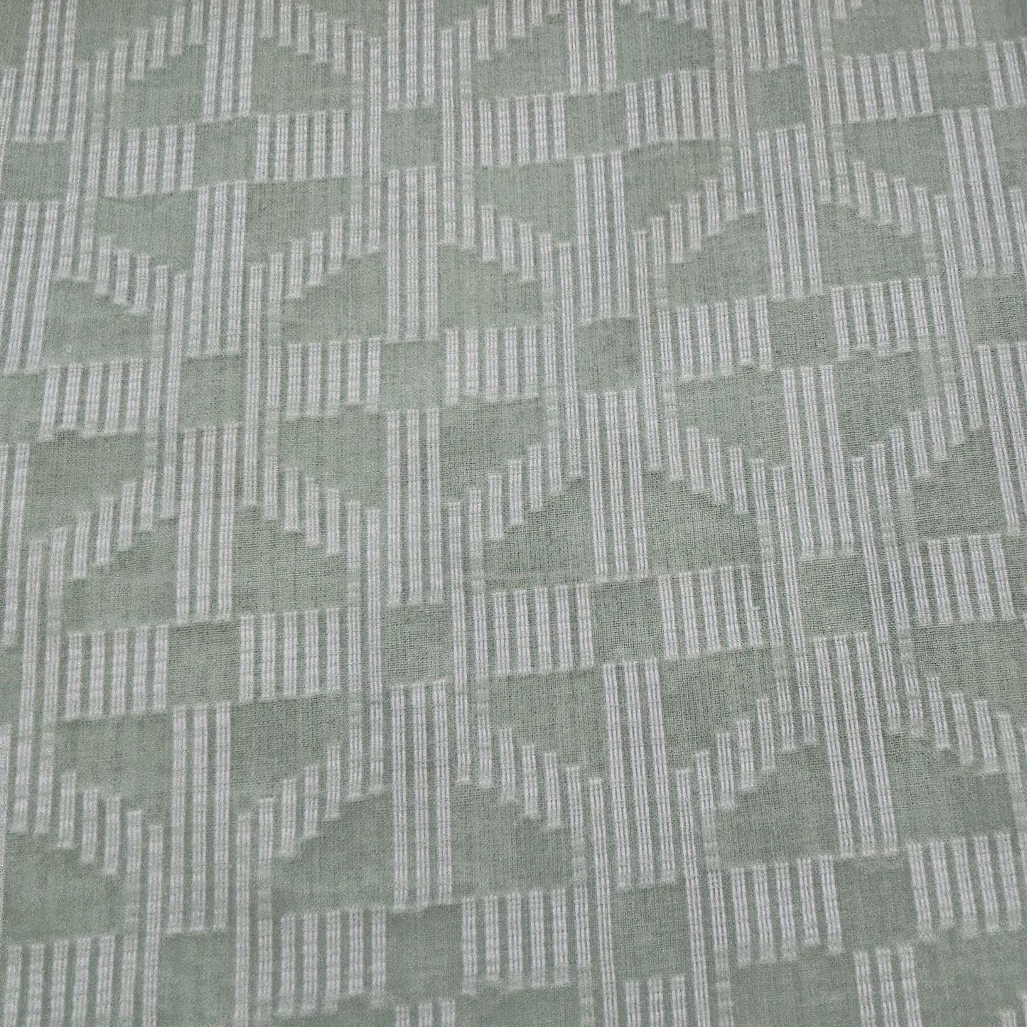 Green & White Geometrical Cotton Dobby Fabric 12042