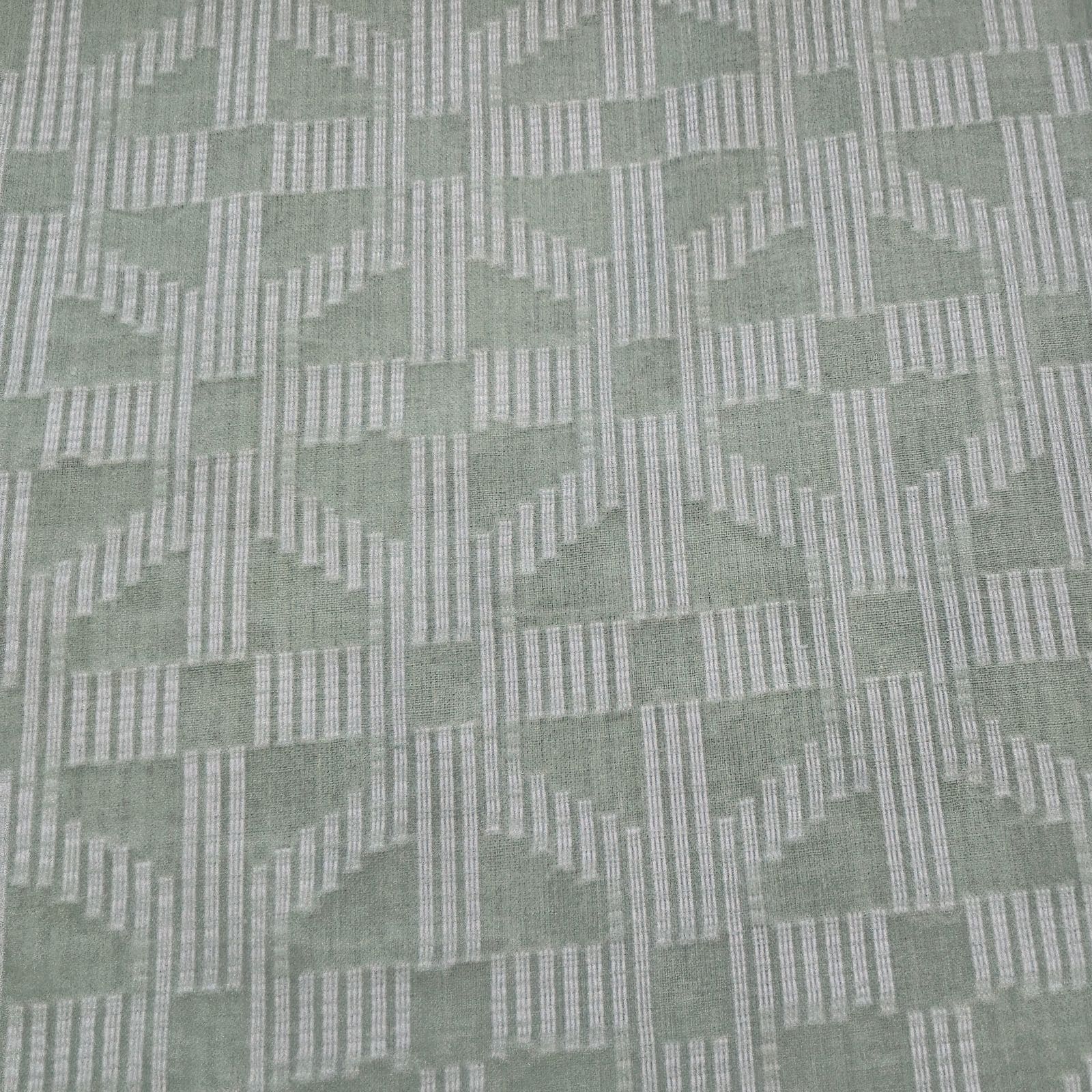 Green & White Geometrical Cotton Dobby Fabric 12042