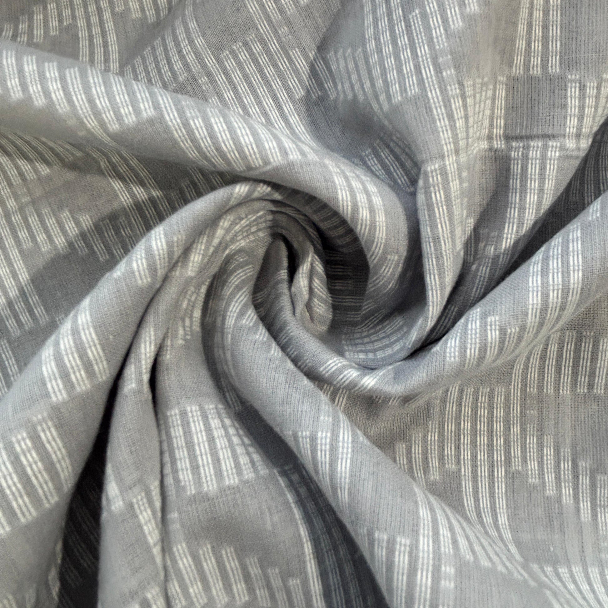 Grey & White Geometrical Cotton Dobby Fabric 12043