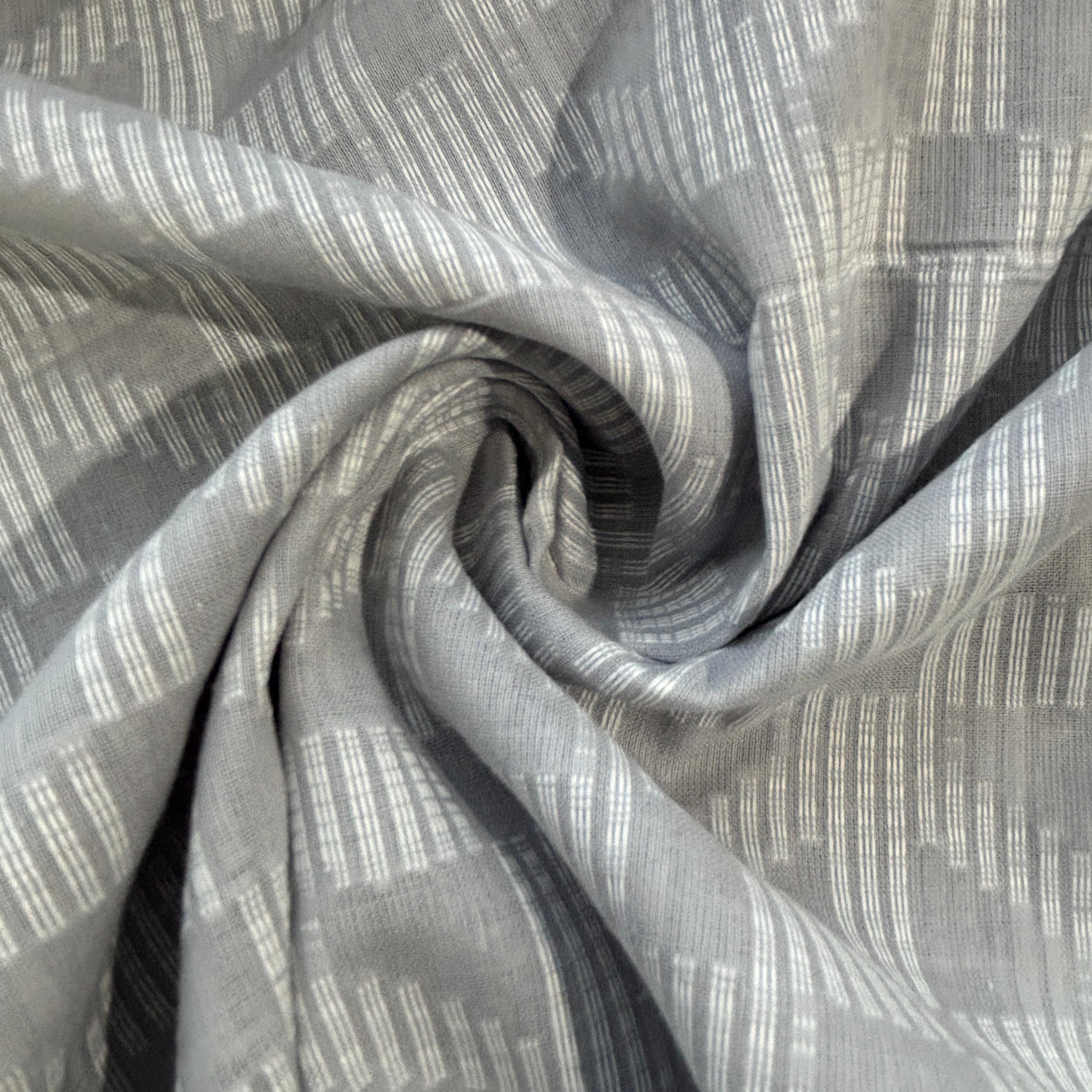 Grey & White Geometrical Cotton Dobby Fabric 12043