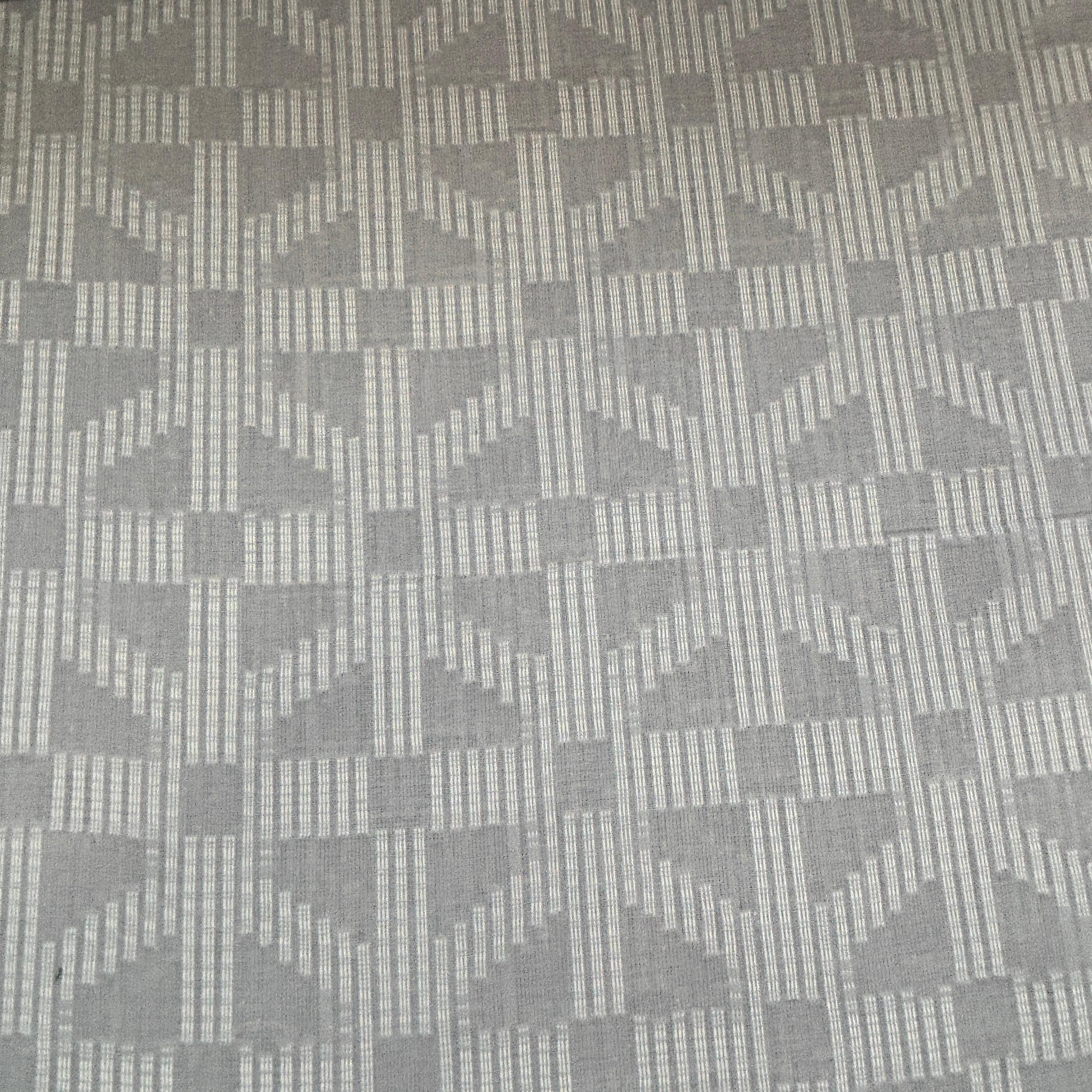 Grey & White Geometrical Cotton Dobby Fabric 12043