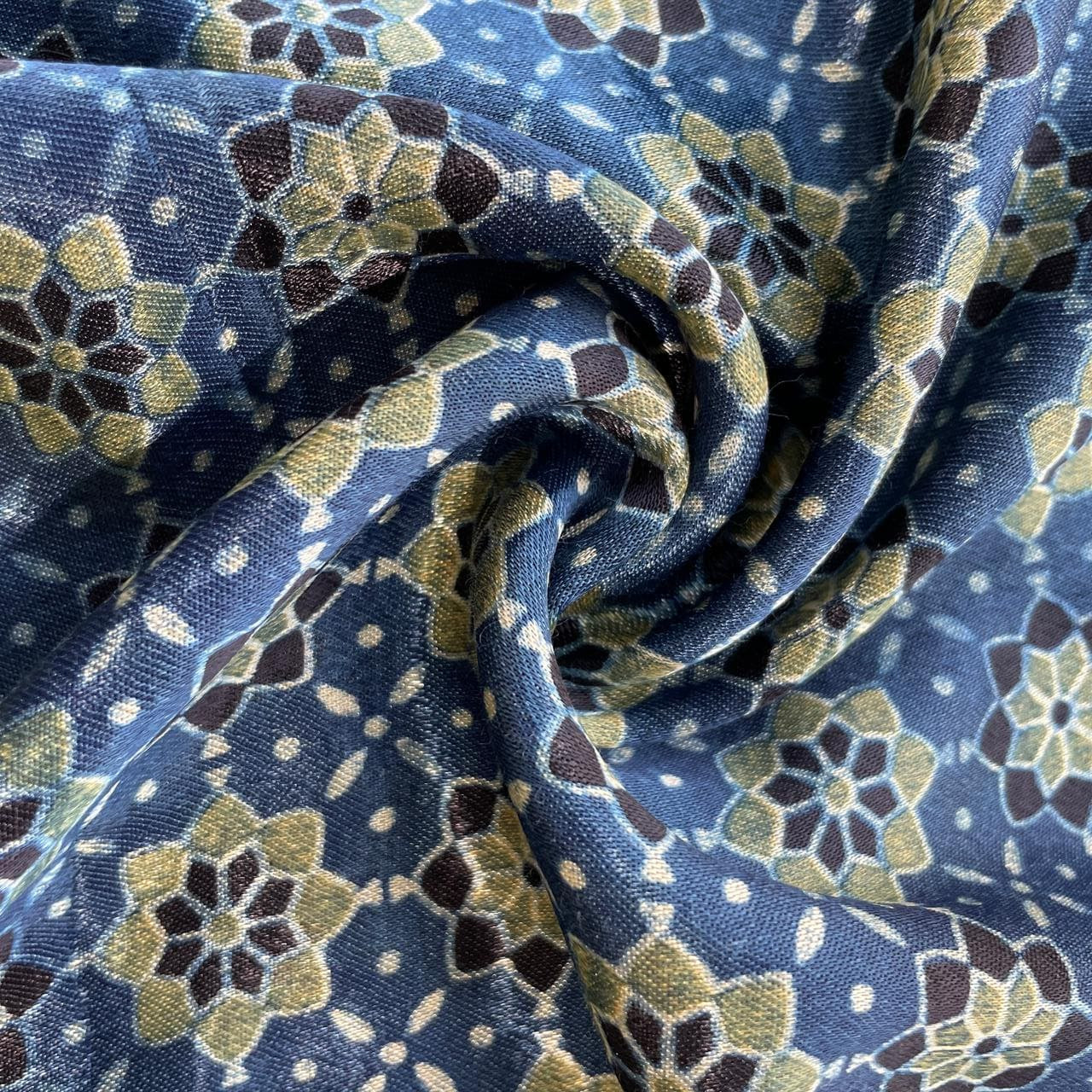 Blue Ajrakh Print Mashru Silk Fabric 18270