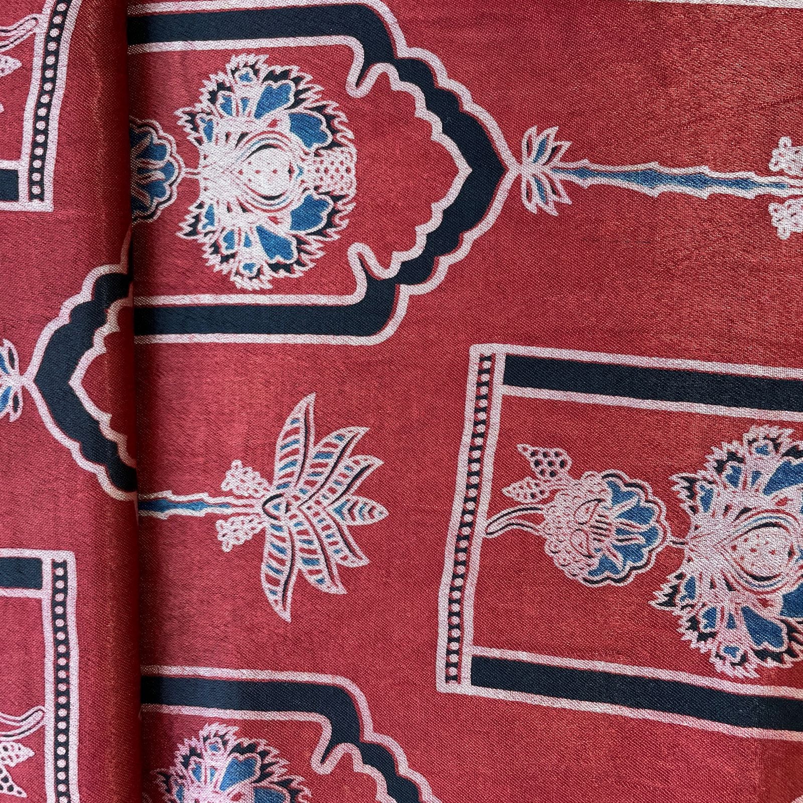 Red Ajrakh Print Mashru Silk Fabric 18207