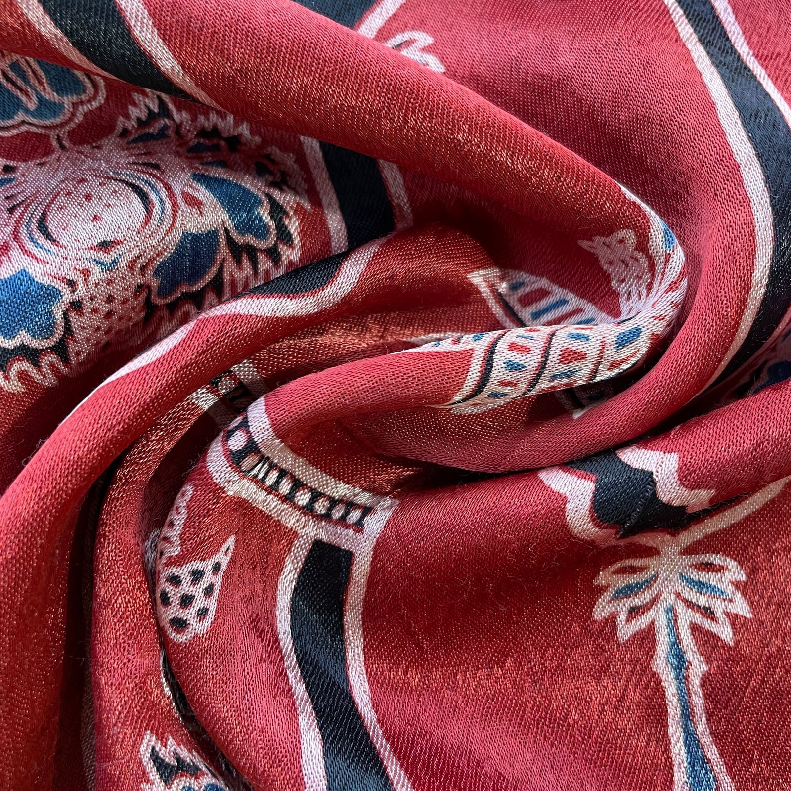 Red Ajrakh Print Mashru Silk Fabric 18207