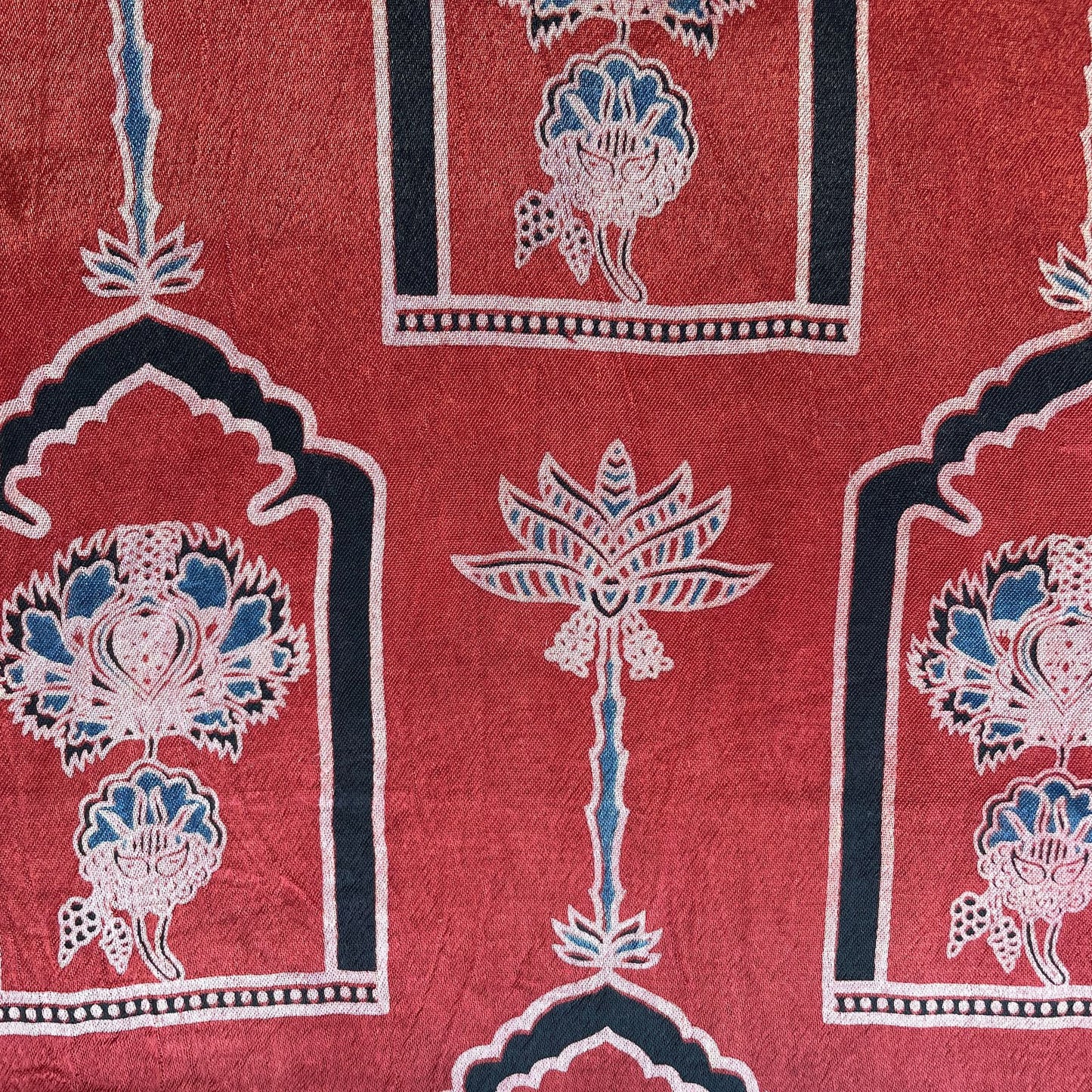 Red Ajrakh Print Mashru Silk Fabric 18207