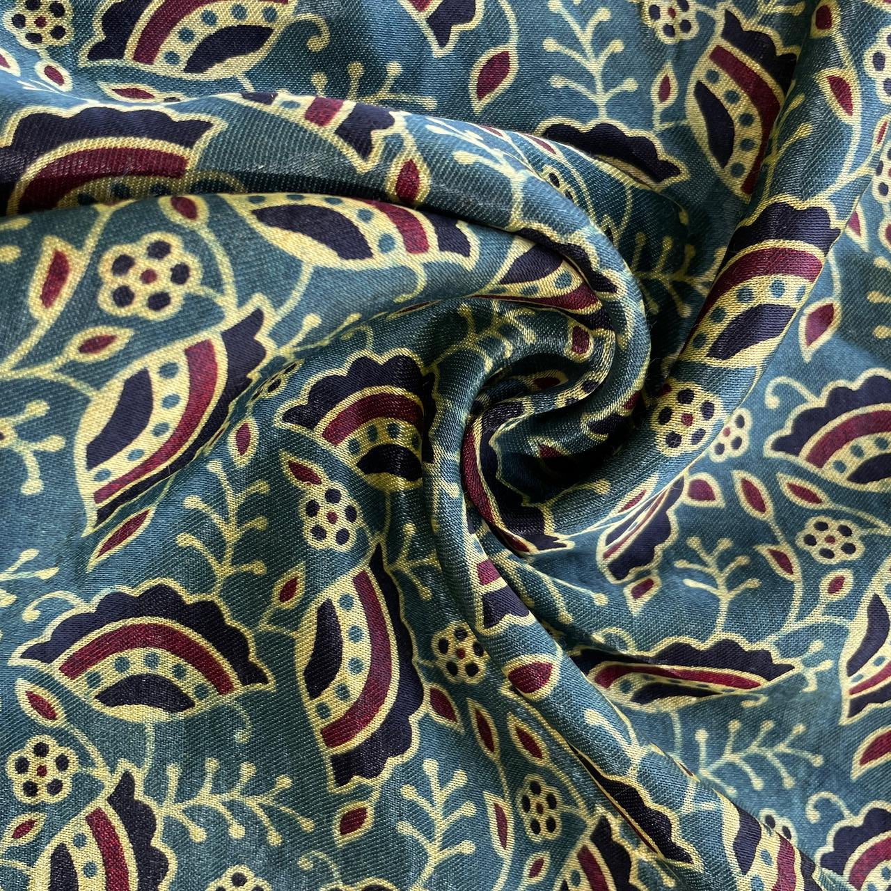 Green Ajrakh Print Mashru Silk Fabric 20818