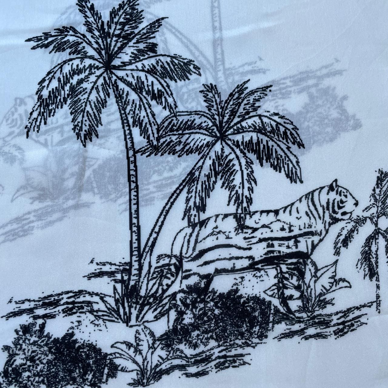 Grey Tropical Print Georgertte Satin Fabric 11858