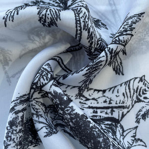 Grey Tropical Print Georgertte Satin Fabric 11858