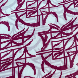 White & Pink Abstract Print Georgertte Satin Fabric 11838