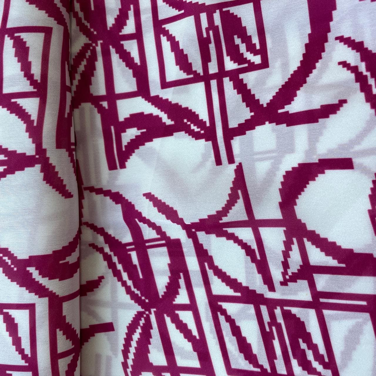 White & Pink Abstract Print Georgertte Satin Fabric 11838