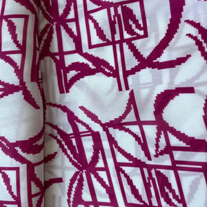 White & Pink Abstract Print Georgertte Satin Fabric 11838
