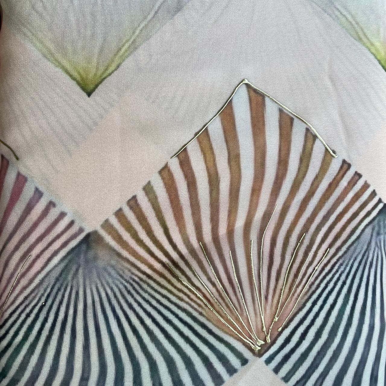 Peach Abstract Floral Foil Work Georgette Satin Fabric 18380