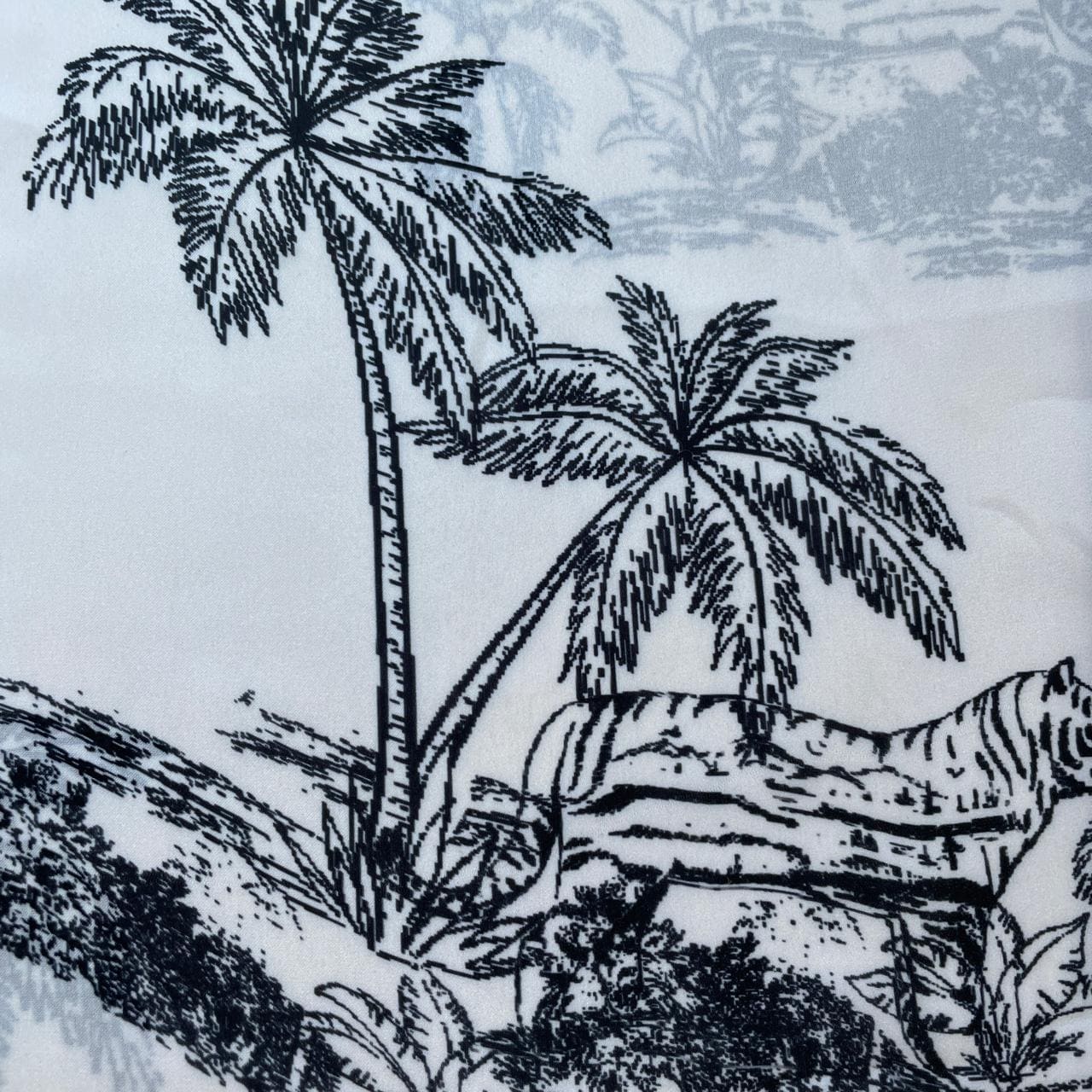Cream Tropical Print Georgertte Satin Fabric 11860