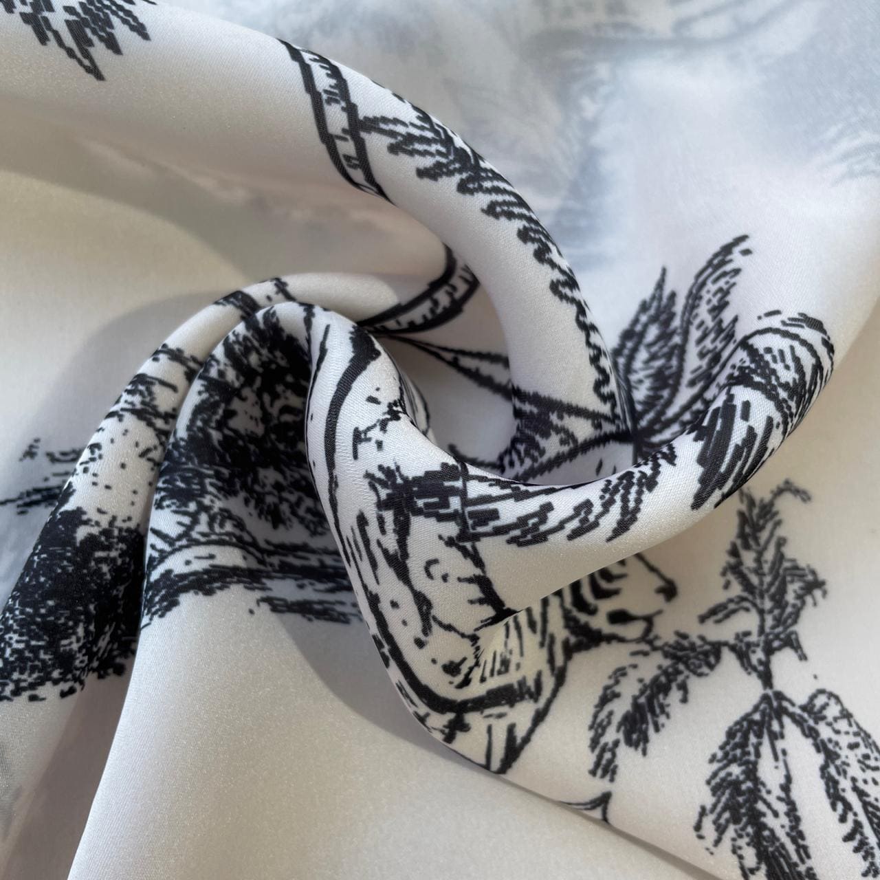 Cream Tropical Print Georgertte Satin Fabric 11860