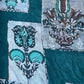 Dark Green Floral Foil Work Georgette Satin Fabric 18378