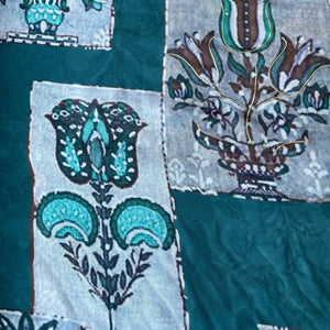 Dark Green Floral Foil Work Georgette Satin Fabric 18378