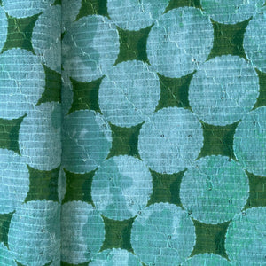 Green Geometerical Print Sequence Embroidery Linen Fabric 11124