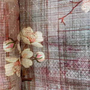 Peach Pink Floral Print Sequence Embroidery Linen 11127
