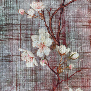 Peach Pink Floral Print Sequence Embroidery Linen 11127