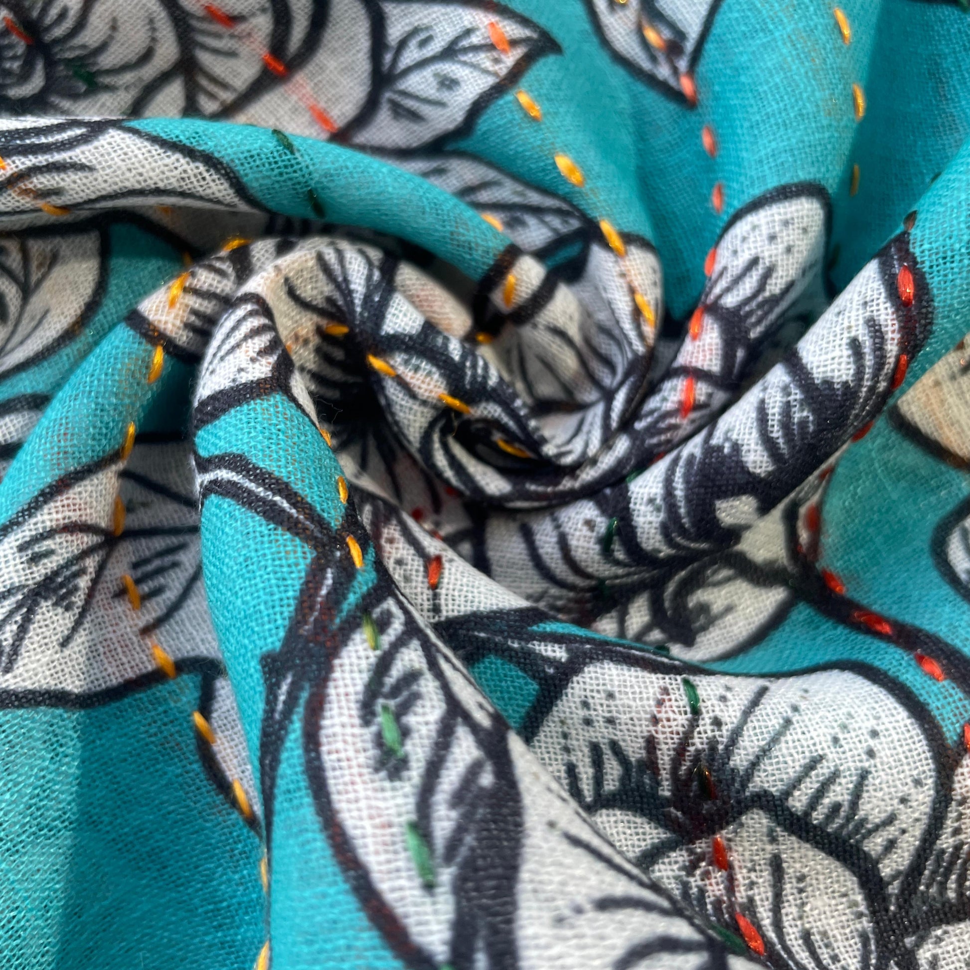 Green Floral Sequence Embroidery Linen 11132