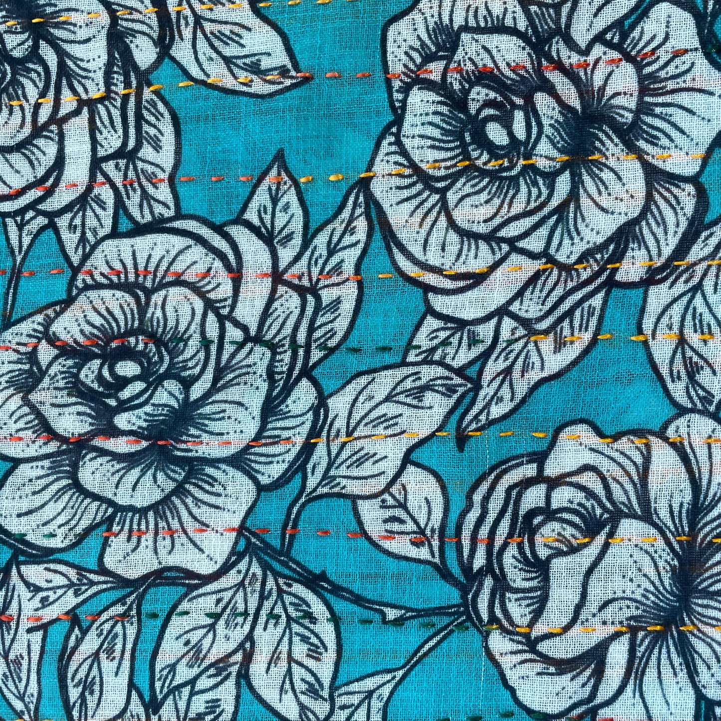 Green Floral Sequence Embroidery Linen 11132