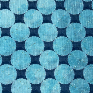 Sea Blue & Dark Blue Geometerical Print Sequence Embroidery Linen 11128