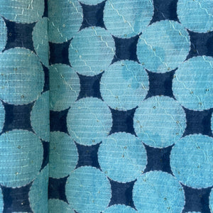 Sea Blue & Dark Blue Geometerical Print Sequence Embroidery Linen 11128
