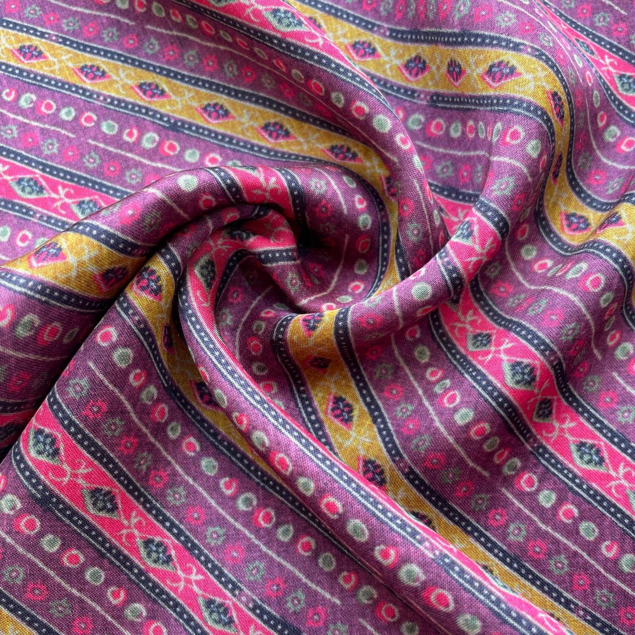 Wine Multicolor Stripes Modal Satin Fabric 20869