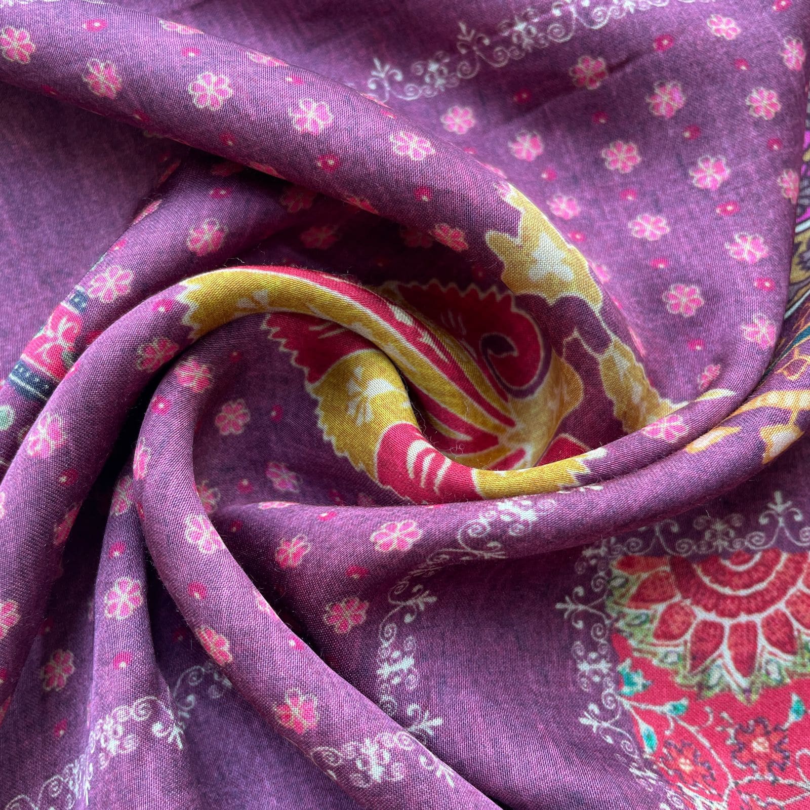 Wine Patch Print Bemberg Silk Fabric 20870