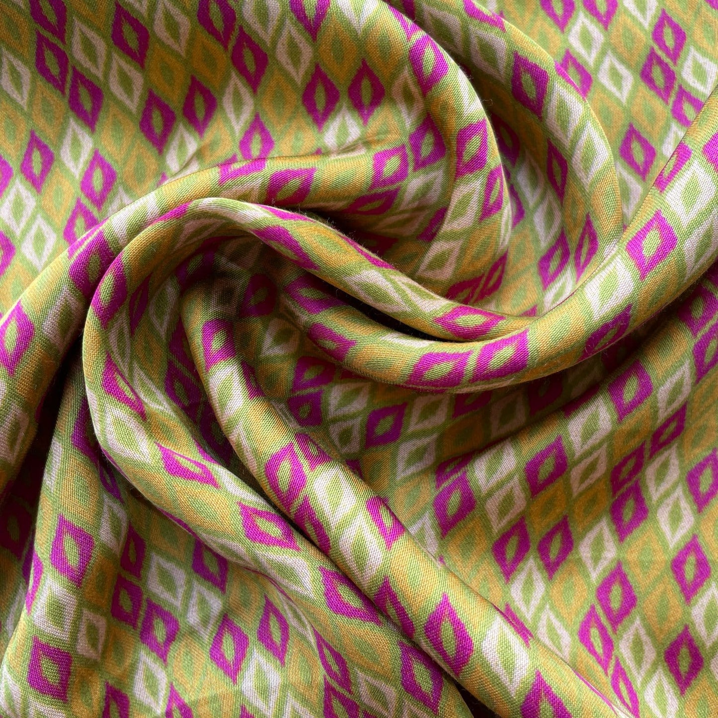 Mustard Geometrical Print Modal Satin Fabric 20871