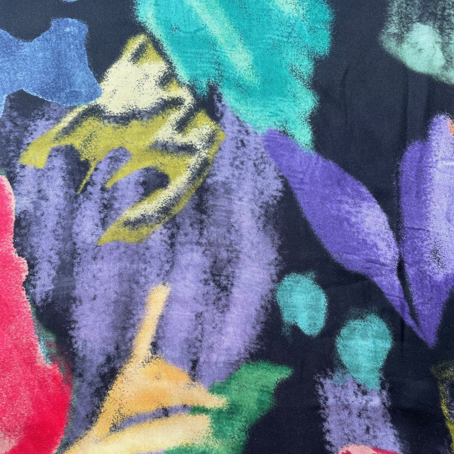 Black Floral Print Bemberg Silk Fabric 20842