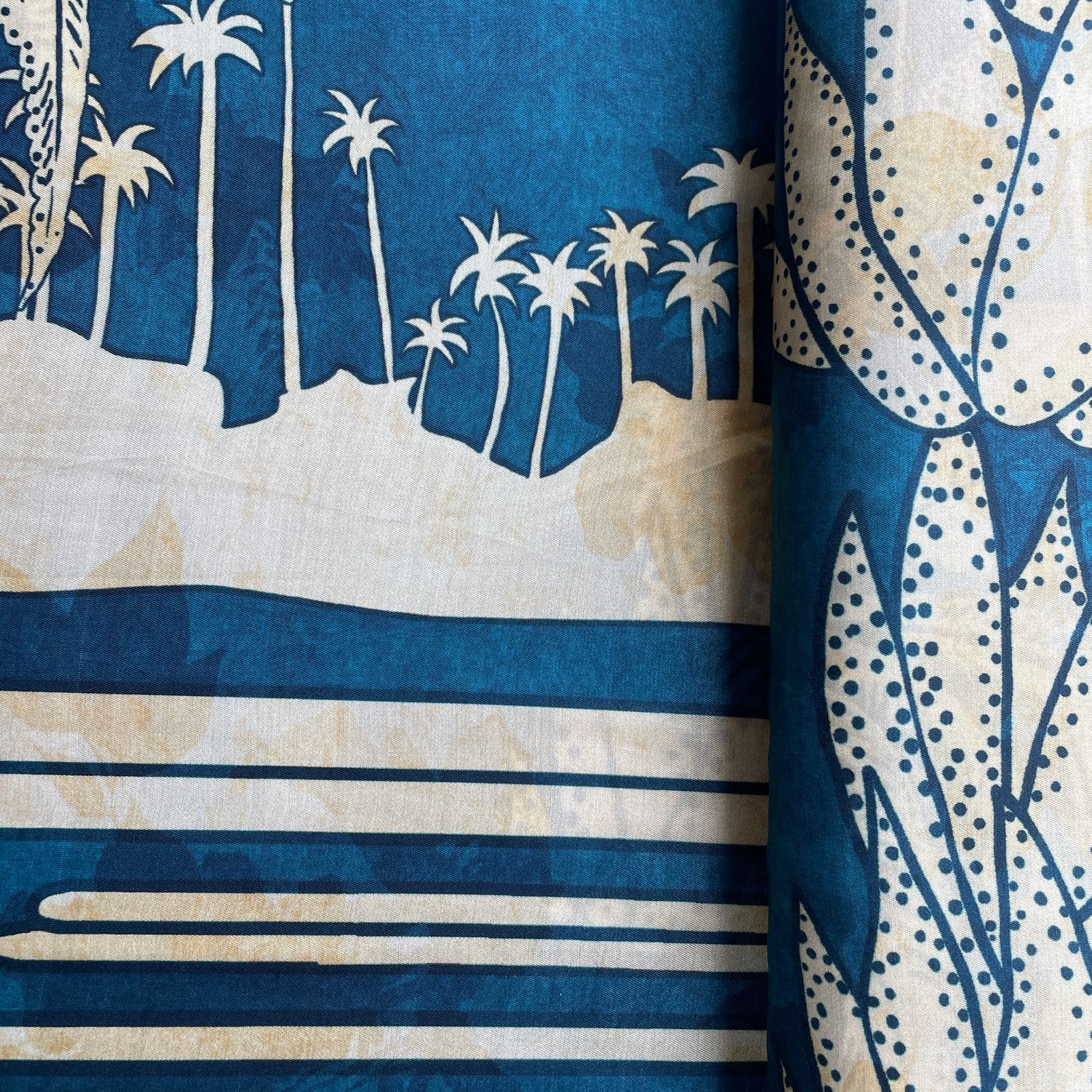 Teal Blue Floral Print Bemberg Gaji Silk Fabric 15565