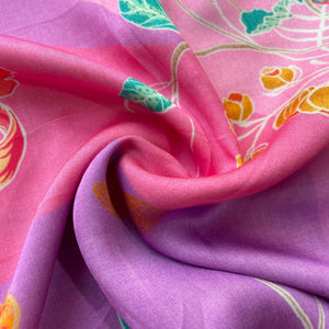 Pink Floral Print Modal Satin Fabric 18030