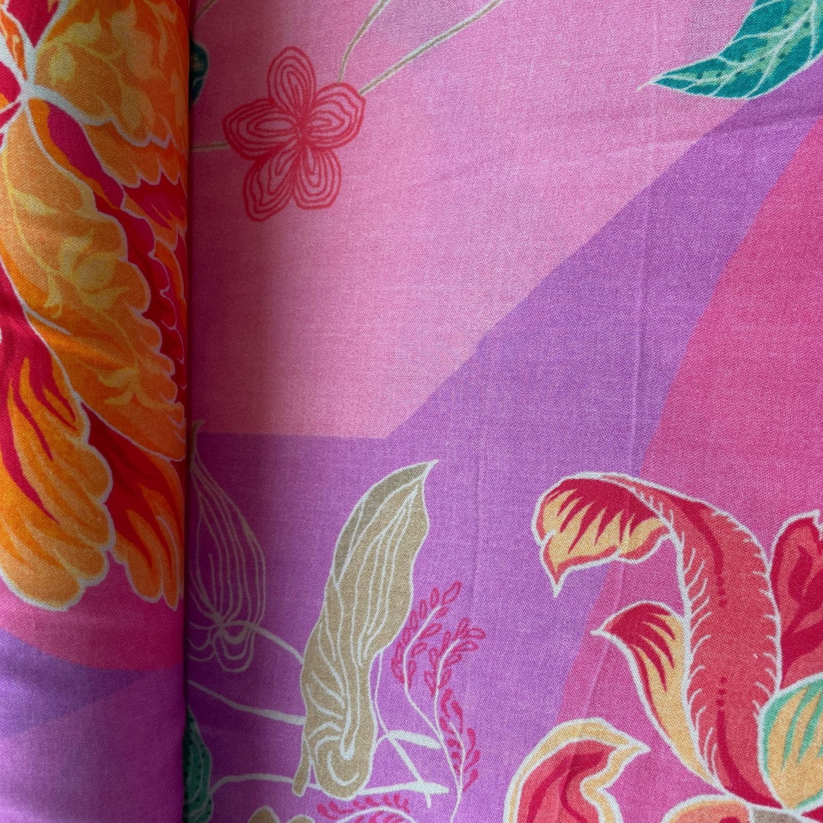 Pink Floral Print Modal Satin Fabric 18030