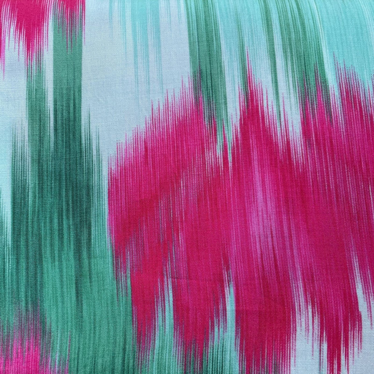 Green Multicolor Ikkat Print Bemberg Gaji Silk Fabric 15550