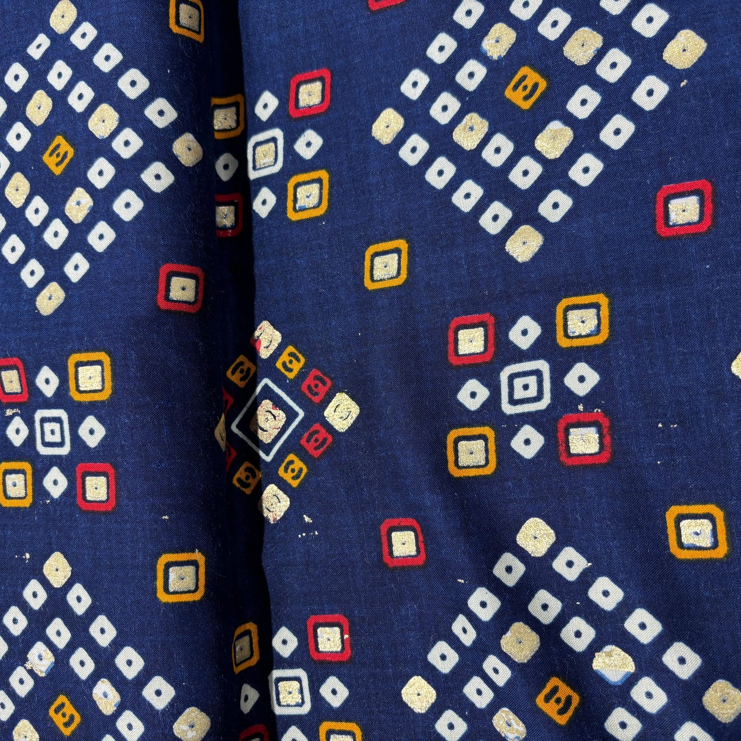 Navy Blue Bandhani Print with Foil Rayon Fabric 5043