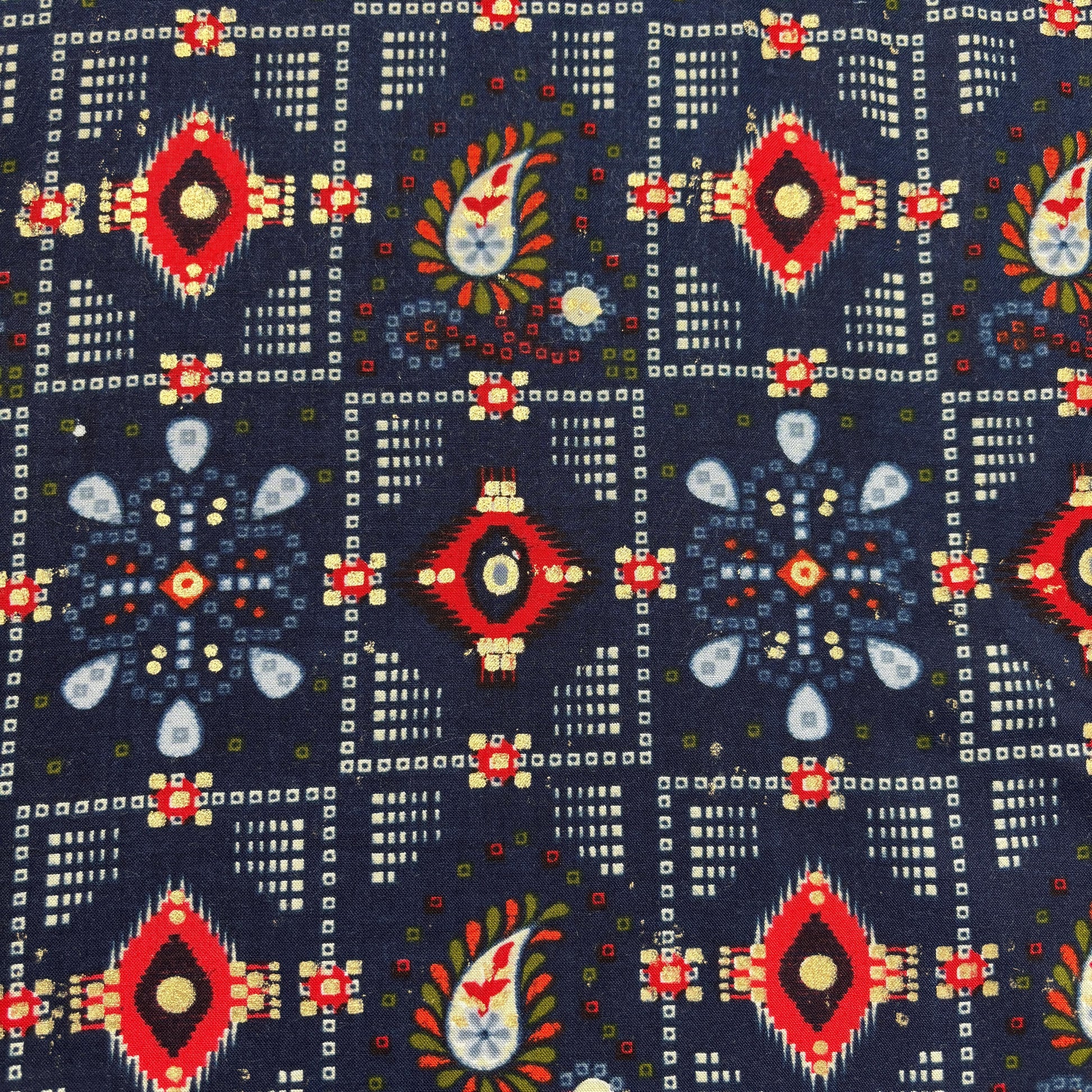 Navy Blue Bandhani Print with Foil Rayon Fabric 5045