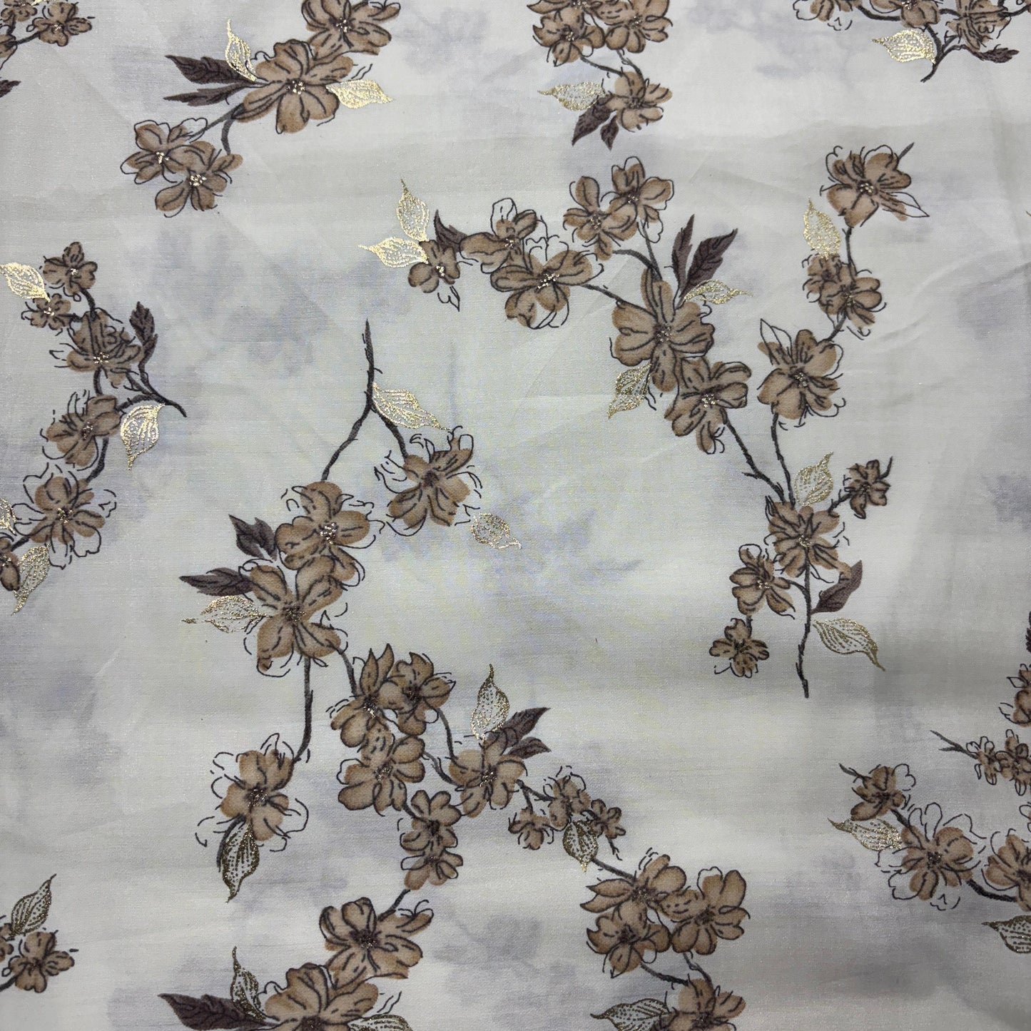 Light Yellow with brown floral Rayon Fabric 5428