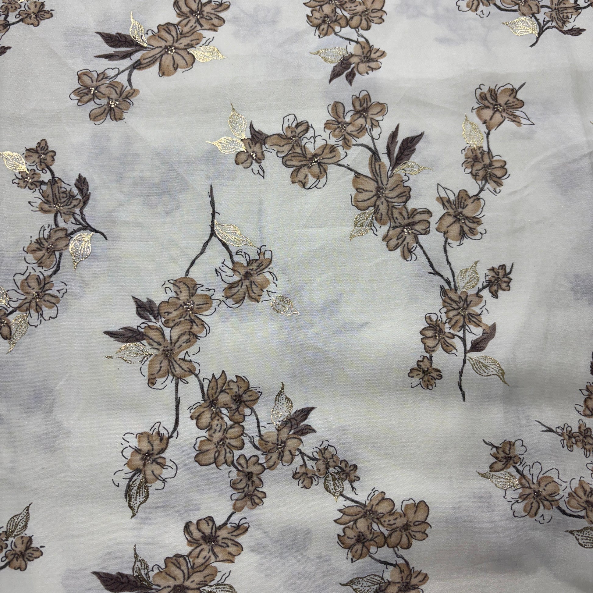 Light Yellow with brown floral Rayon Fabric 5428