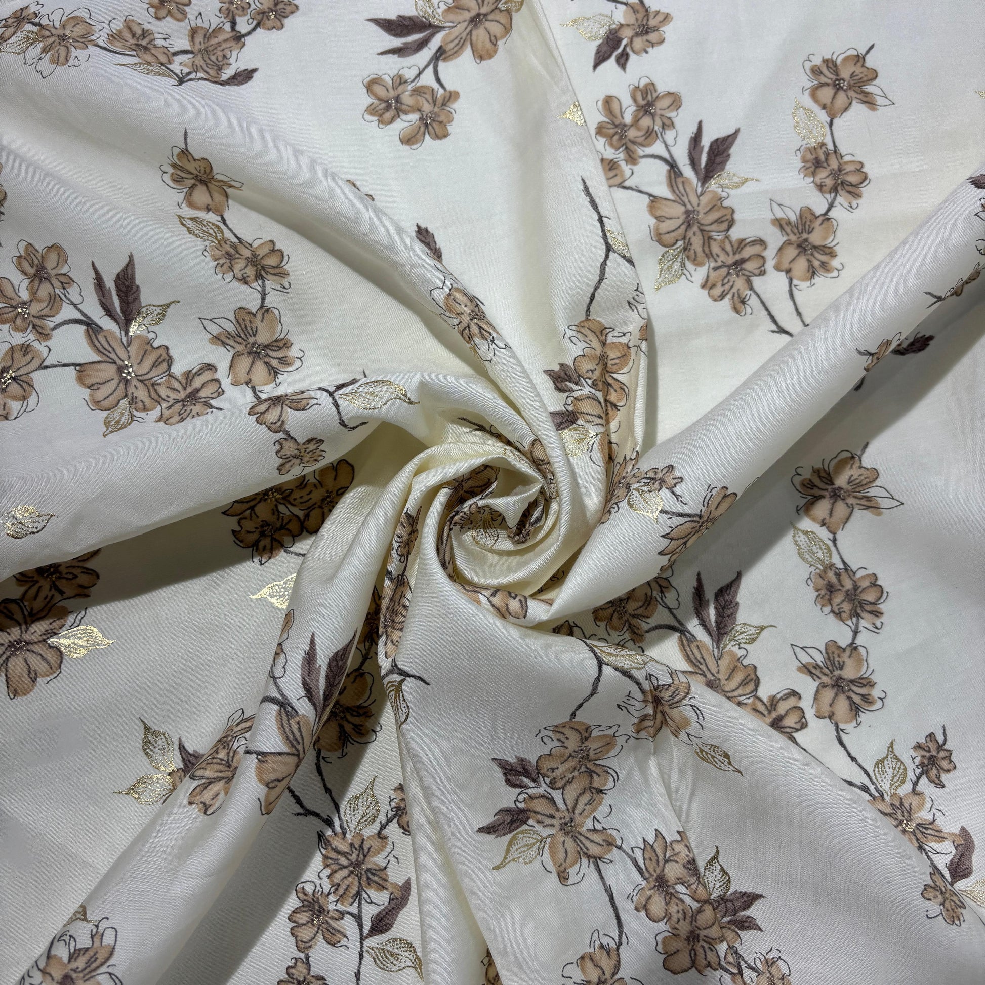 Light Yellow with brown floral Rayon Fabric 5428