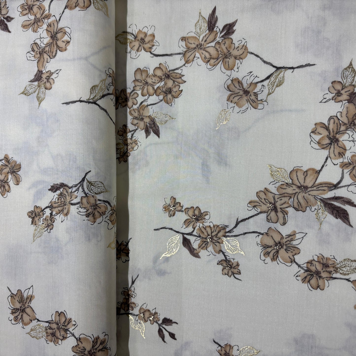 Light Yellow with brown floral Rayon Fabric 5428