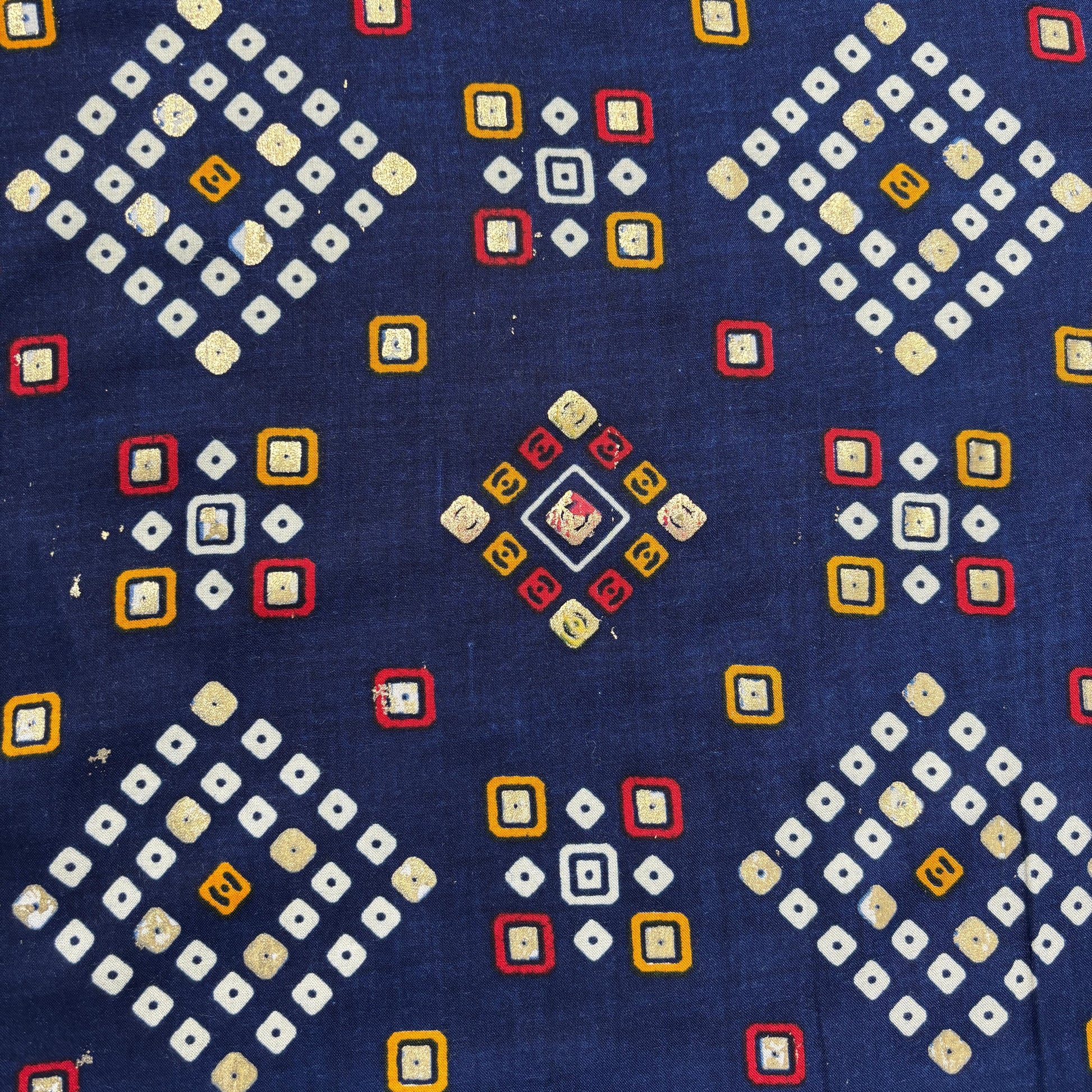 Navy Blue Bandhani Print with Foil Rayon Fabric 5043