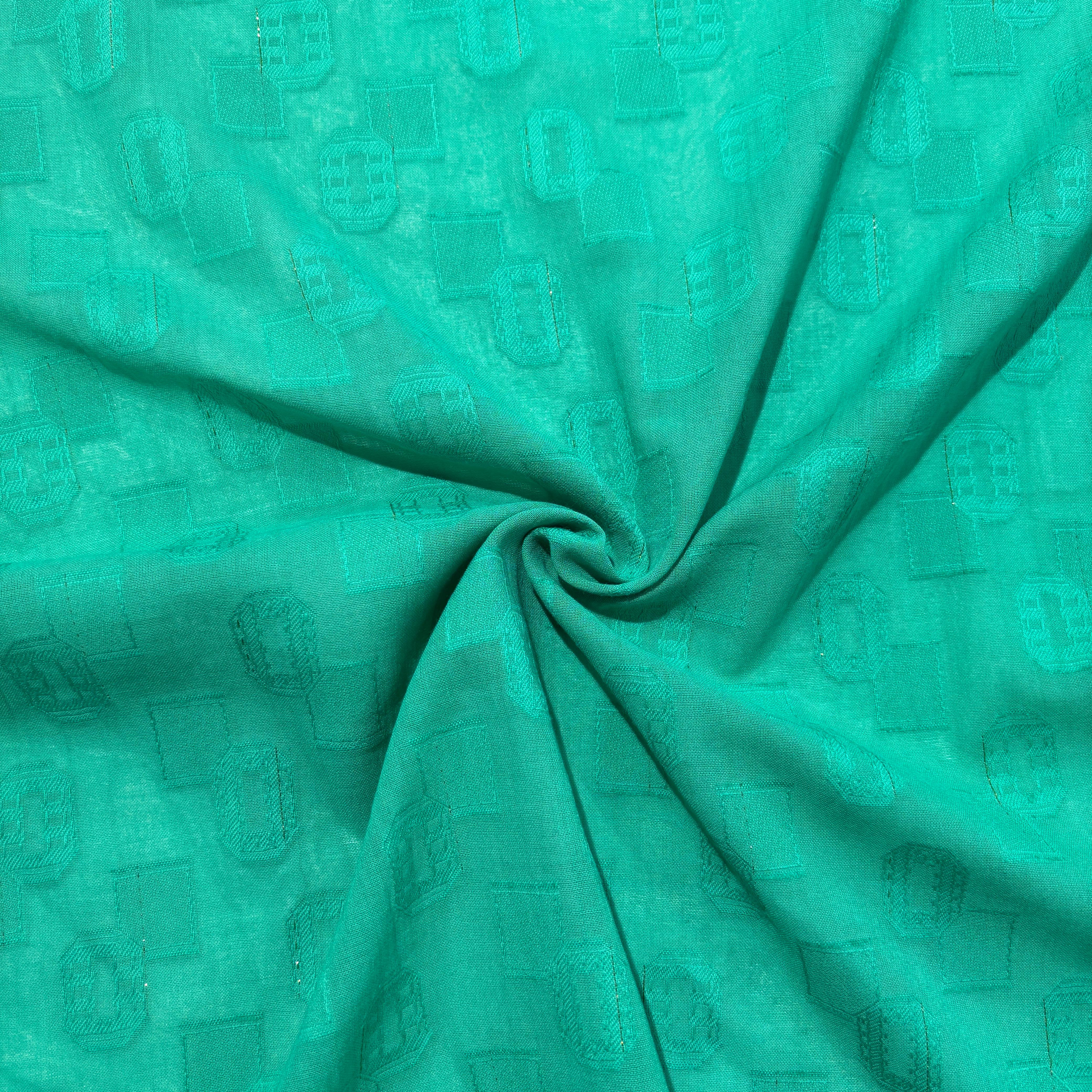 Aqua Blue Geometrical Cotton Dobby Fabric 1965 - TradeUNO