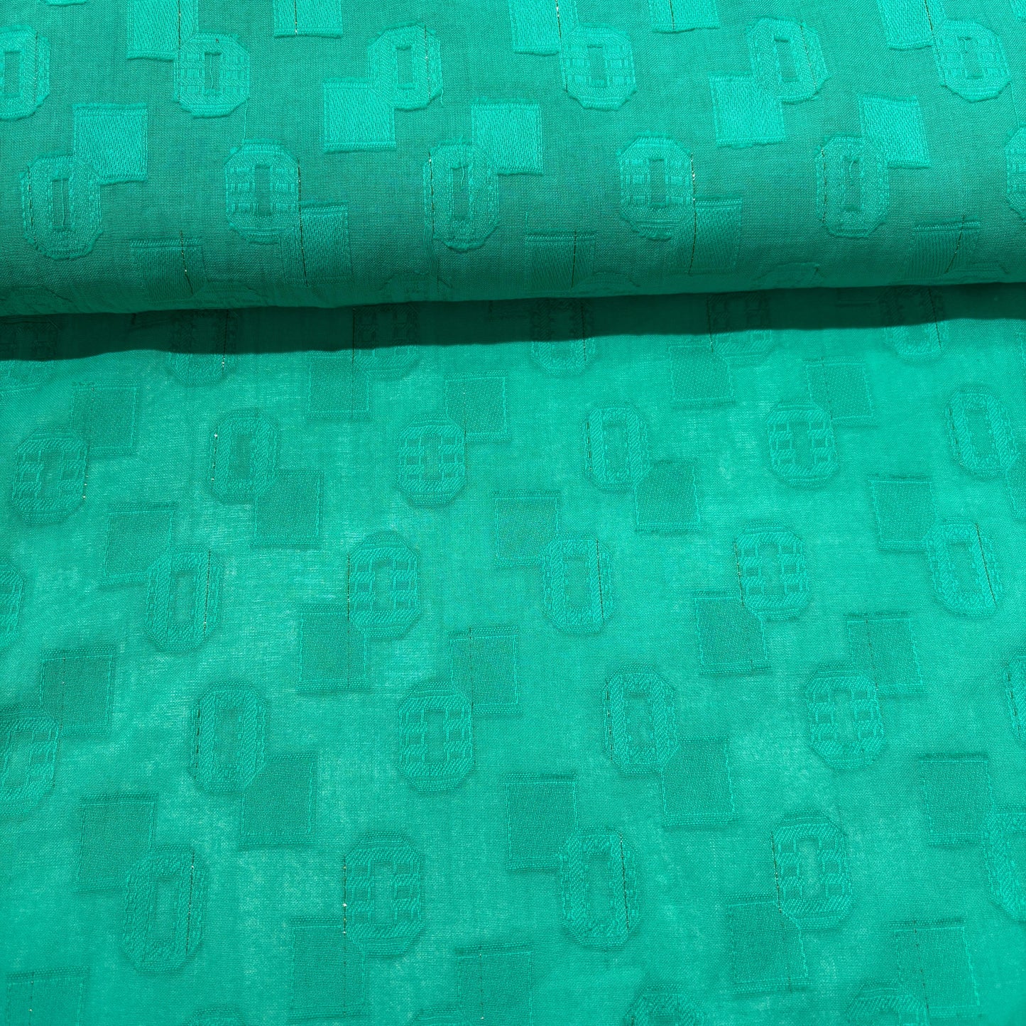 Aqua Blue Geometrical Cotton Dobby Fabric 1965
