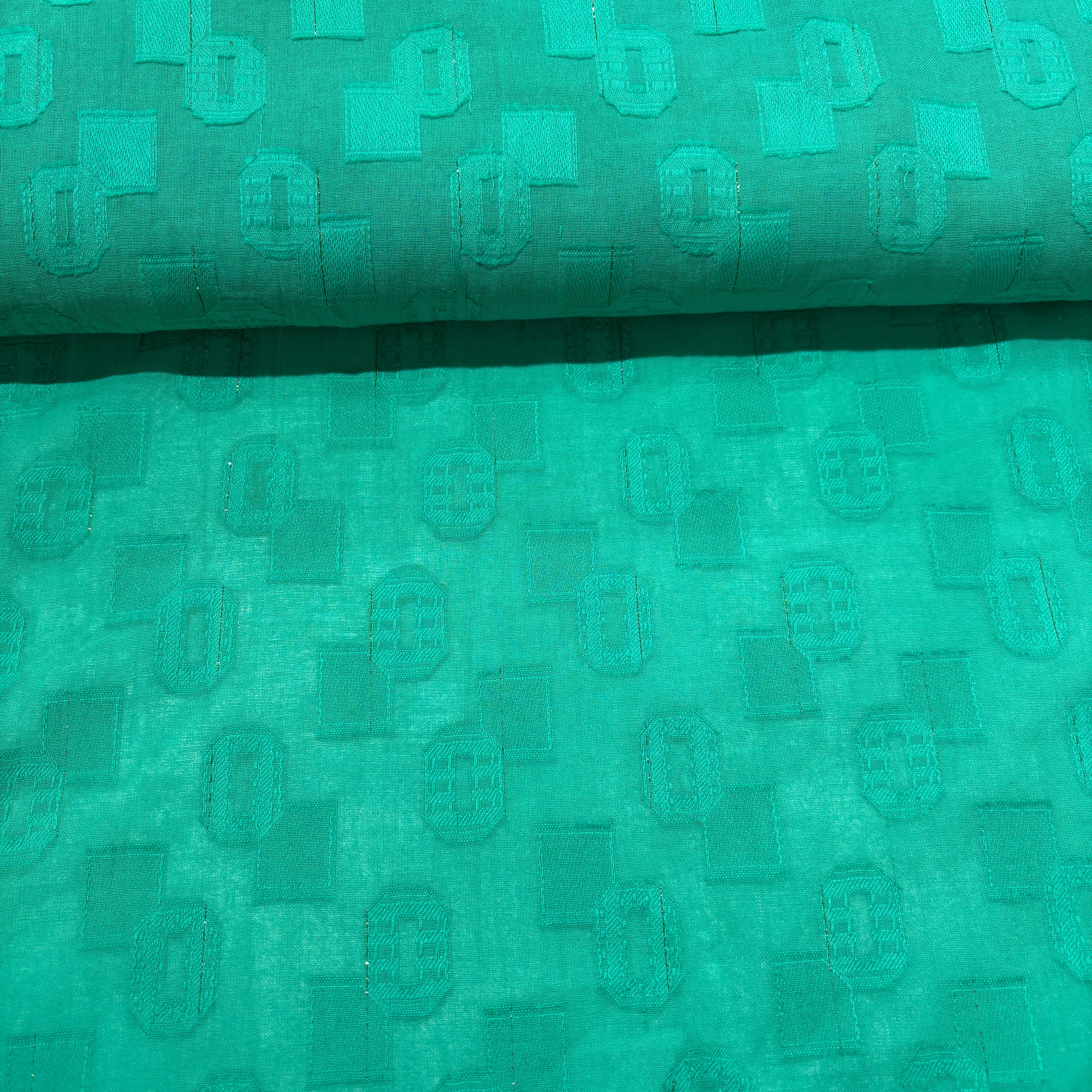 Aqua Blue Geometrical Cotton Dobby Fabric 1965 - TradeUNO