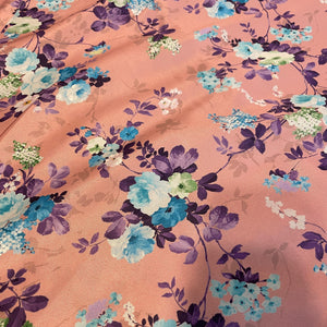 Pink Floral Print Semi Satin Twill Fabric 4550
